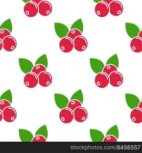 Cowberry with leaves seamless pattern. Background red wild berry. Cranberry with leafy twigs print for wallpaper, textile, packaging and product design vector illustration. Cowberry with leaves seamless pattern