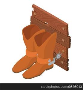 Cowboy cymbol icon isometric vector. Traditional brown cowboy boot with spur. Wild west, western. Cowboy cymbol icon isometric vector. Traditional brown cowboy boot with spur