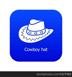 Cowboy hat icon blue vector isolated on white background. Cowboy hat icon blue vector