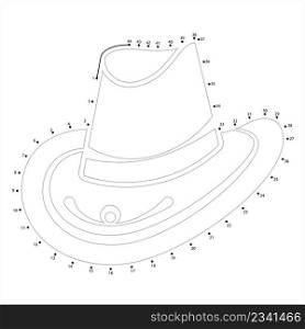 Cowboy Hat Icon Connect The Dots, Fold Down Earflaps, Sun, Rain Protection Hat Vector Art Illustration, Puzzle Game Containing A Sequence Of Numbered Dots