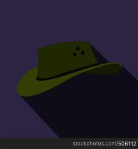 Cowboy hat icon in flat style on a violet background . Cowboy hat icon, flat style