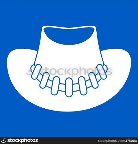 Cowboy hat icon white isolated on blue background vector illustration. Cowboy hat icon white