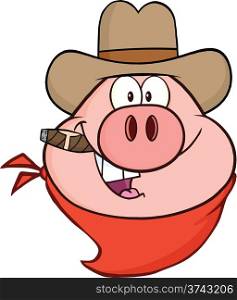 Cowboy Pig Head Cartoon Character