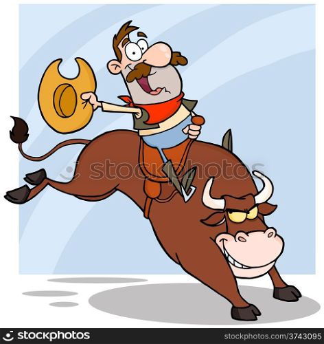 Cowboy Riding Bull In Rodeo