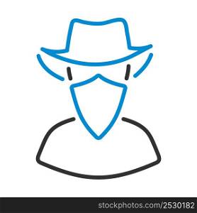 Cowboy With A Scarf On Face Icon. Editable Bold Outline With Color Fill Design. Vector Illustration.