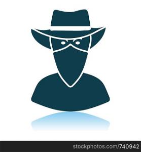Cowboy With A Scarf On Face Icon. Shadow Reflection Design. Vector Illustration.