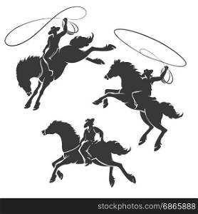 Cowboys ride on horses on a white background. Vector illustration