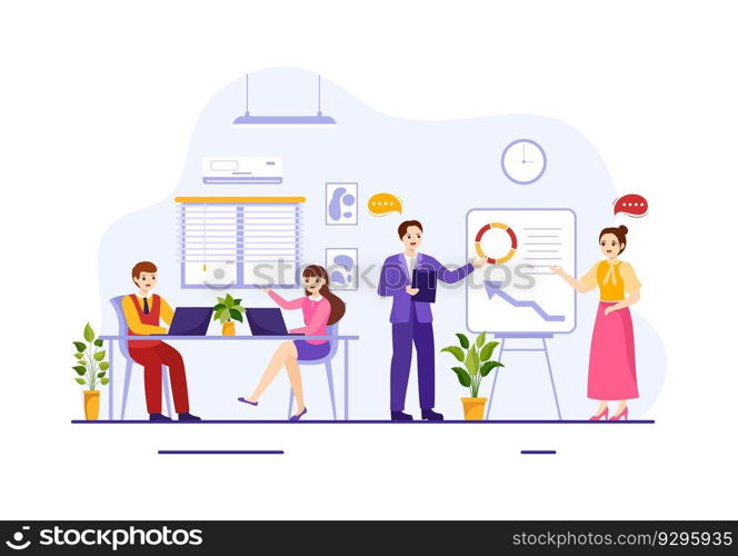 Coworking Business Vector Illustration with Colleagues Talking, Meeting and Working at the Office in Flat Cartoon Hand Drawn Landing Page Templates