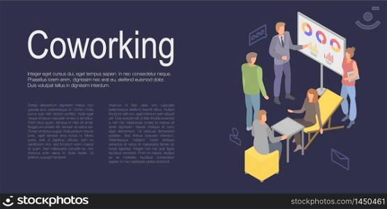 Coworking concept banner. Isometric illustration of coworking vector concept banner for web design. Coworking concept banner, isometric style