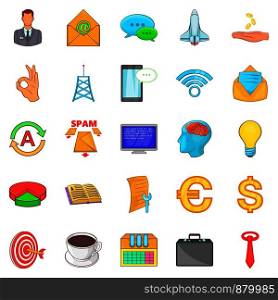 Coworking icons set. Cartoon set of 25 coworking vector icons for web isolated on white background. Coworking icons set, cartoon style