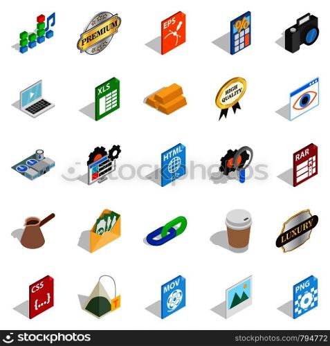 Coworking icons set. Isometric set of 25 coworking vector icons for web isolated on white background. Coworking icons set, isometric style