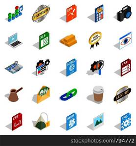 Coworking icons set. Isometric set of 25 coworking vector icons for web isolated on white background. Coworking icons set, isometric style