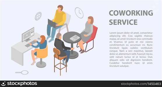 Coworking service concept banner. Isometric illustration of coworking service vector concept banner for web design. Coworking service concept banner, isometric style