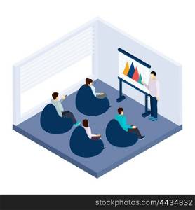 Coworking Training Illustration . Coworking training for people with presentation and explanation isometric vector illustration
