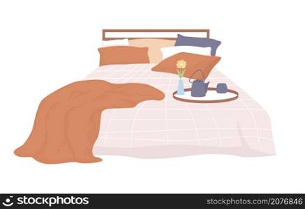 Cozy bed semi flat color vector item. Realistic object on white. Hygge lifestyle furniture. Comfortable living isolated modern cartoon style illustration for graphic design and animation. Cozy bed semi flat color vector item