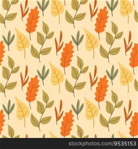 Cozy fall foliage seamless pattern. Cute autumn leaves background. Nature seasonal print for wallpaper, textile, design, ketor illustration. Cozy fall foliage seamless pattern