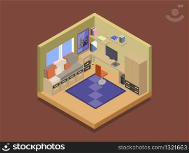 Cozy room of a teenager in isometric.. Cozy room of a teenager in isometric vector illustration
