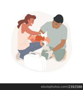 CPR course isolated cartoon vector illustration First aid course for parent, adult making heart massage on dummy, cardiopulmonary resuscitation, emergency training, saving life vector cartoon.. CPR course isolated cartoon vector illustration