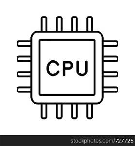 CPU linear icon. Electronic microchip, chipset, chip. Thin line illustration. Central processing unit. Computer, phone processor. Integrated circuit. Vector isolated outline drawing. Editable stroke. CPU linear icon
