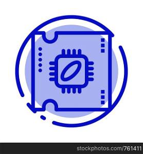 Cpu, Microchip, Processor, Processor Chip Blue Dotted Line Line Icon