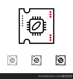 Cpu, Microchip, Processor, Processor Chip Bold and thin black line icon set