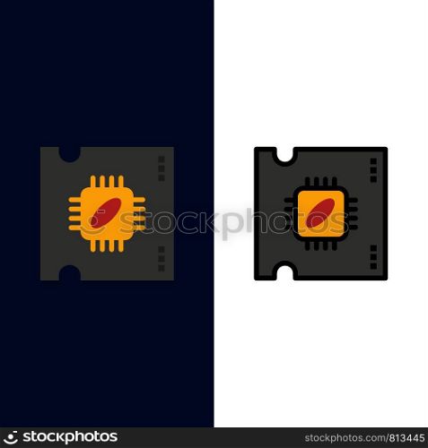 Cpu, Microchip, Processor, Processor Chip Icons. Flat and Line Filled Icon Set Vector Blue Background