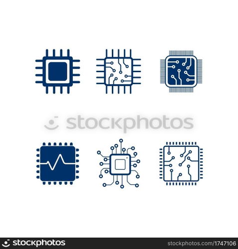 CPU Microprocessor and Chips Icons Set. Vector