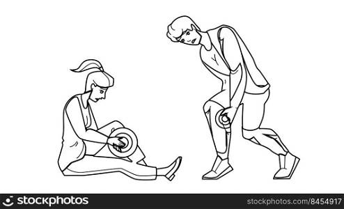 cr&leg vector. man woman pain, muslule injury, foot massage, ache, runner hurt cr&leg character. people black line pencil drawing vector illustration. cr&leg vector