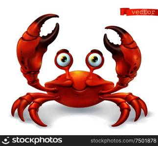 Crab cartoon character. Funny animal 3d vector icon