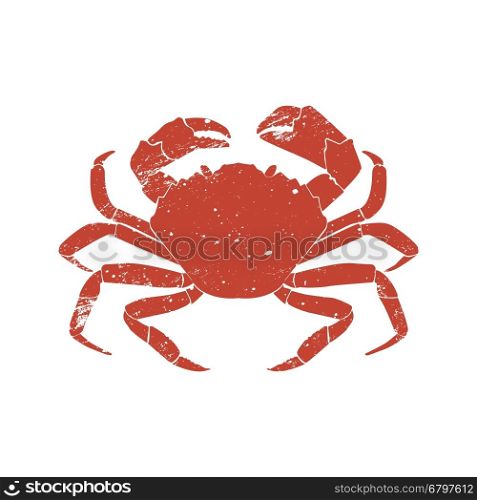 crab grunge silhouette isolated on white background. Design element for logo, label, emblem, sign, brand mark. Vector illustration.