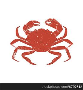 crab grunge silhouette isolated on white background. Design element for logo, label, emblem, sign, brand mark. Vector illustration.