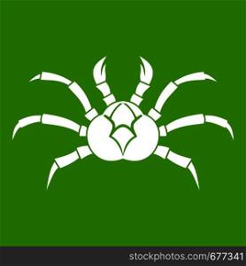 Crab icon white isolated on green background. Vector illustration. Crab icon green