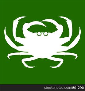 Crab icon white isolated on green background. Vector illustration. Crab icon green