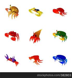 Crab icons set. Cartoon illustration of 9 crab vector icons for web. Crab icons set, cartoon style