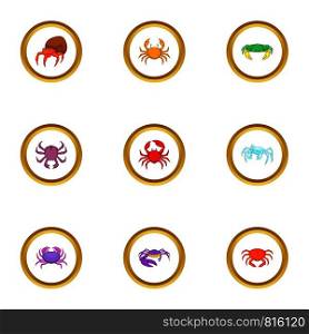 Crab icons set. cartoon style set of 9 crab vector icons for web design. Crab icons set, cartoon style