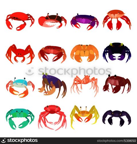 Crab icons set in cartoon style isolated on white background. Crab icons set, cartoon style