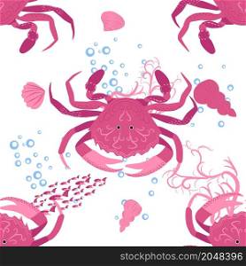Crab marine life, fish, animals bright seamless pattern. sea travel, snorkeling with animals, tropical fish. Crab marine life, fish, animals bright seamless patterns. sea travel, snorkeling with animals, tropical fish.