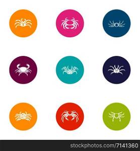 Crab meat icons set. Flat set of 9 crab meat vector icons for web isolated on white background. Crab meat icons set, flat style