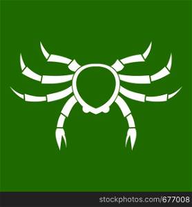 Crab sea animal icon white isolated on green background. Vector illustration. Crab sea animal icon green