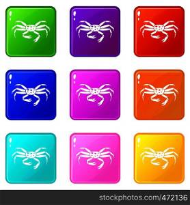 Crab seafood icons of 9 color set isolated vector illustration. Crab seafood icons 9 set