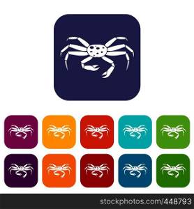 Crab seafood icons set vector illustration in flat style In colors red, blue, green and other. Crab seafood icons set flat