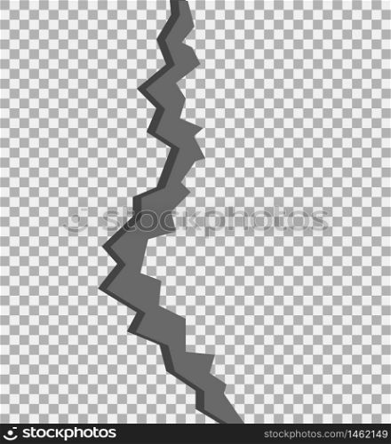 Crack in ground after earthquake. Line of split on earth. Fracture effect, gap of ground in flat style. Design crack terrain on transparent background. Graphic texture break of earth. vector eps10. Crack in ground after earthquake. Line of split on earth. Fracture effect, gap of ground in flat style. Design crack terrain on isolated background. Graphic texture break of earth. vector