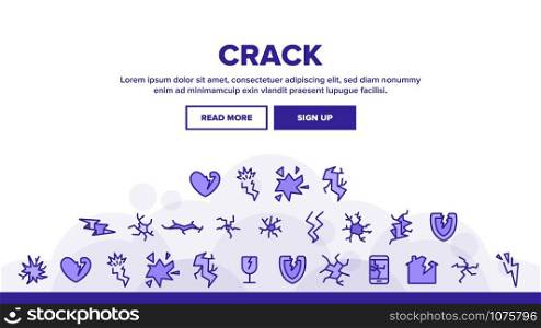 Crack Things Landing Web Page Header Banner Template Vector. Crack Glass And Window, Shield And Smartphone Display Screen, House And Heart Illustration. Crack Things Landing Header Vector