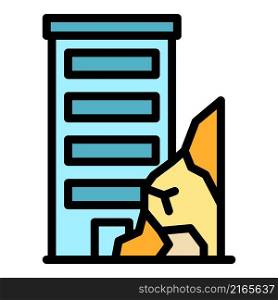 Cracked building icon. Outline cracked building vector icon color flat isolated. Cracked building icon color outline vector