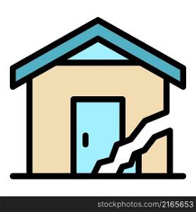 Cracked house icon. Outline cracked house vector icon color flat isolated. Cracked house icon color outline vector