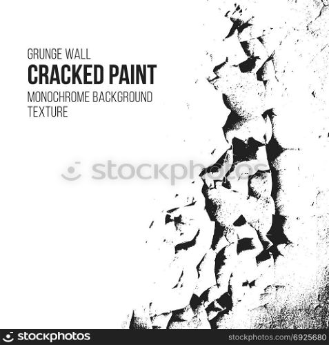 Cracked paint grunge wall texture. vector black monochrome vintage cracked paint grunge wall realistic retro decoration crackelure effect rough background texture