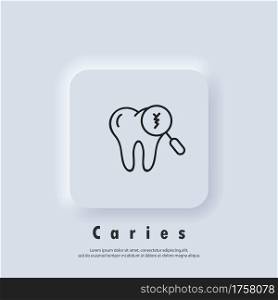 Cracked tooth icon. Dental and medicine. Caring for teeth, broken teeth and cavities. Vector. Neumorphic UI UX white user interface web button. Neumorphism