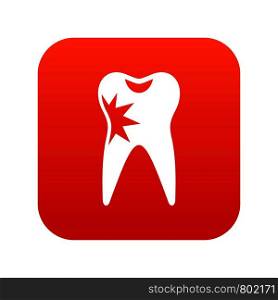 Cracked tooth icon digital red for any design isolated on white vector illustration. Cracked tooth icon digital red