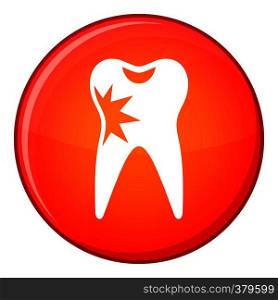 Cracked tooth icon in red circle isolated on white background vector illustration. Cracked tooth icon, flat style