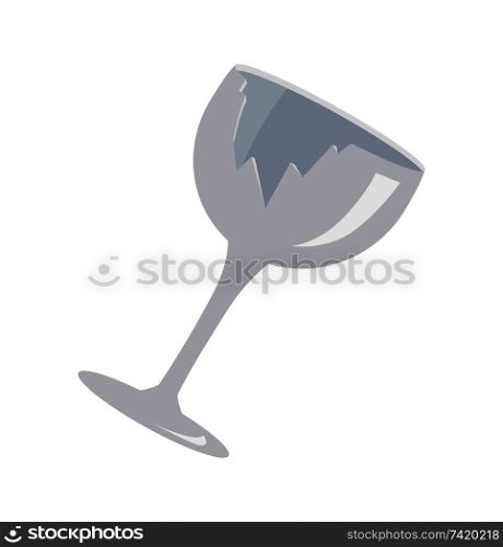 Cracked wine transparent glass object, broken piece used to drink, garbage outdated item closeup, vector illustration isolated on white background. Cracked Wine Glass Object Vector Illustration